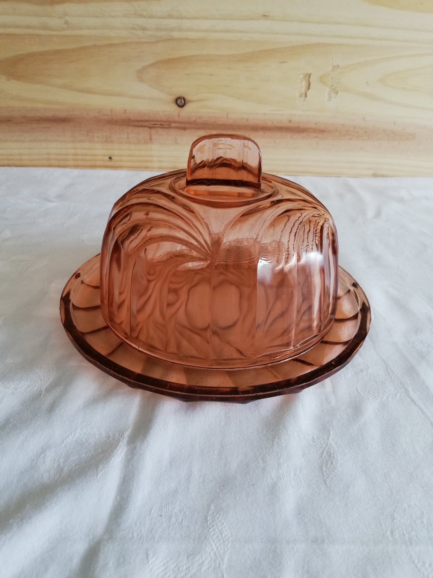 Cloche verre moulé rose art déco