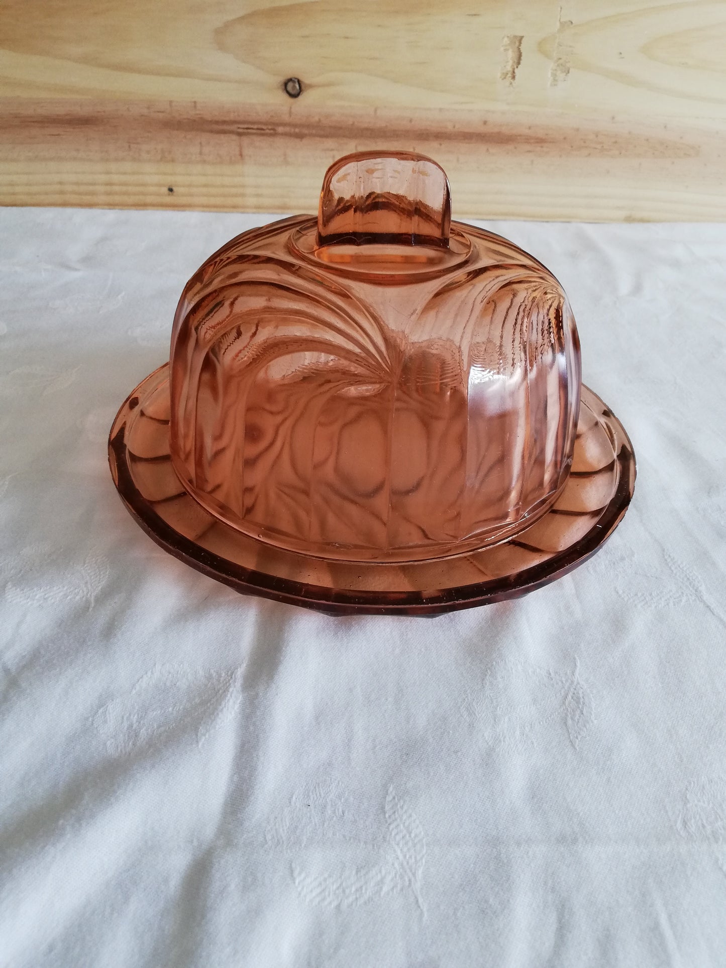 Cloche verre moulé rose art déco