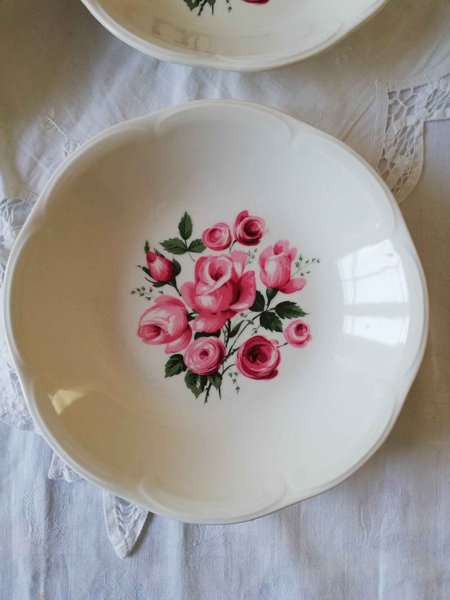 6 Assiettes Creuses Gien décor bouquet de roses