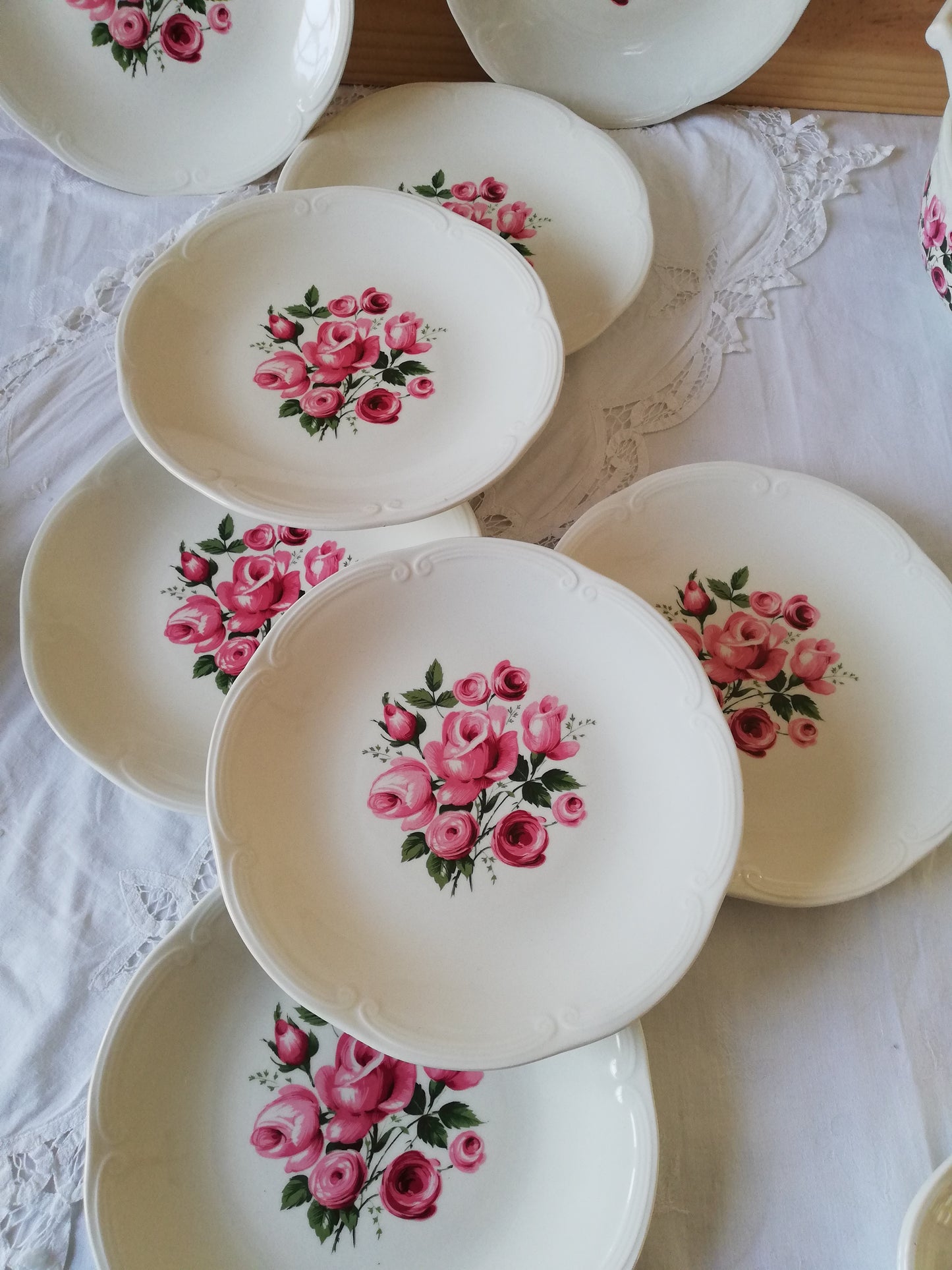 6 Assiettes Plates Gien décor bouquet de roses