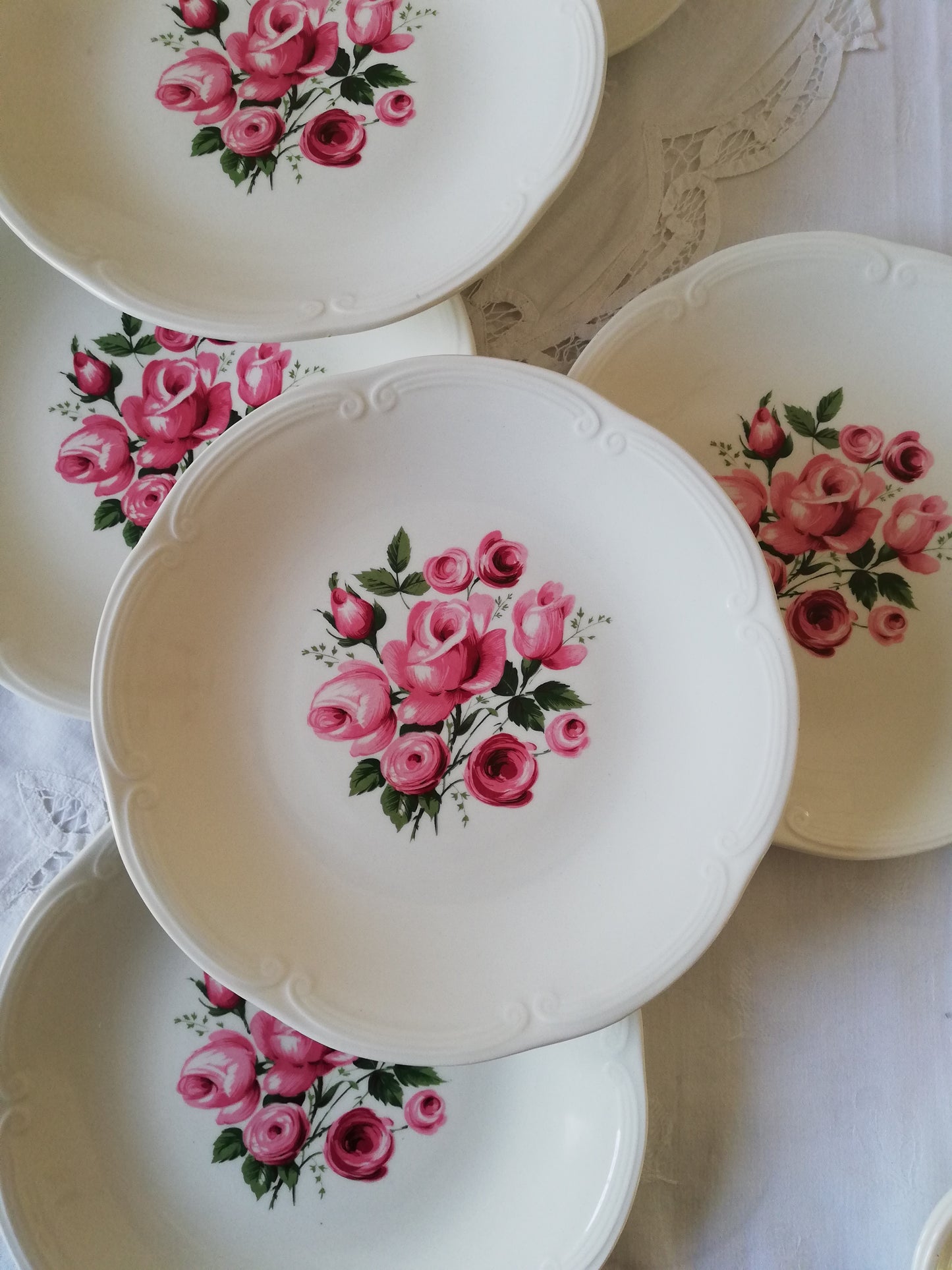 6 Assiettes Plates Gien décor bouquet de roses