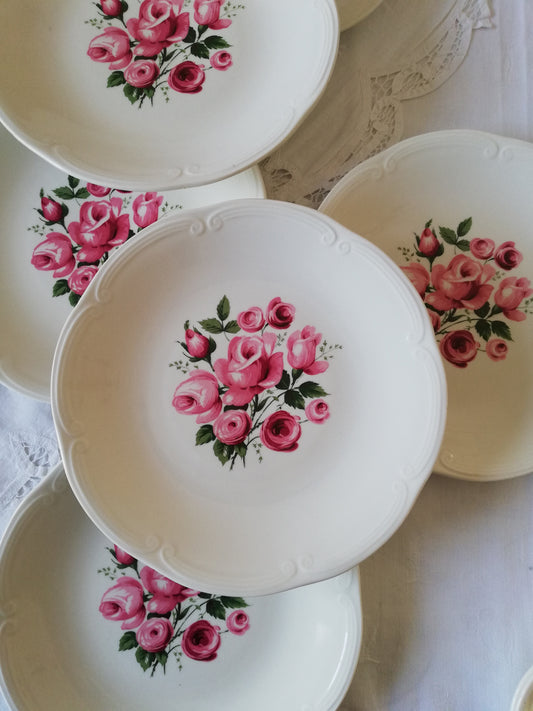 6 Assiettes Plates  Gien décor bouquet de roses
