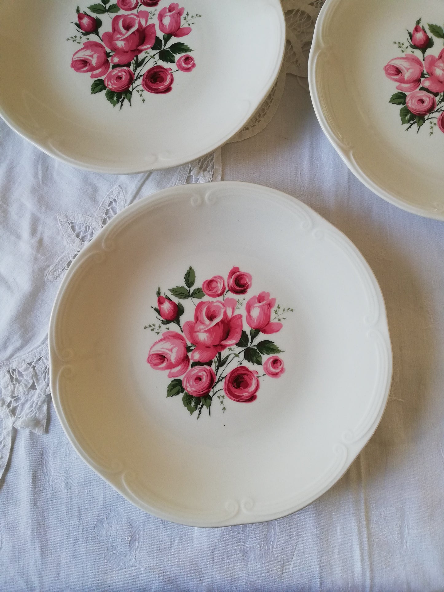 6 Assiettes Plates Gien décor bouquet de roses