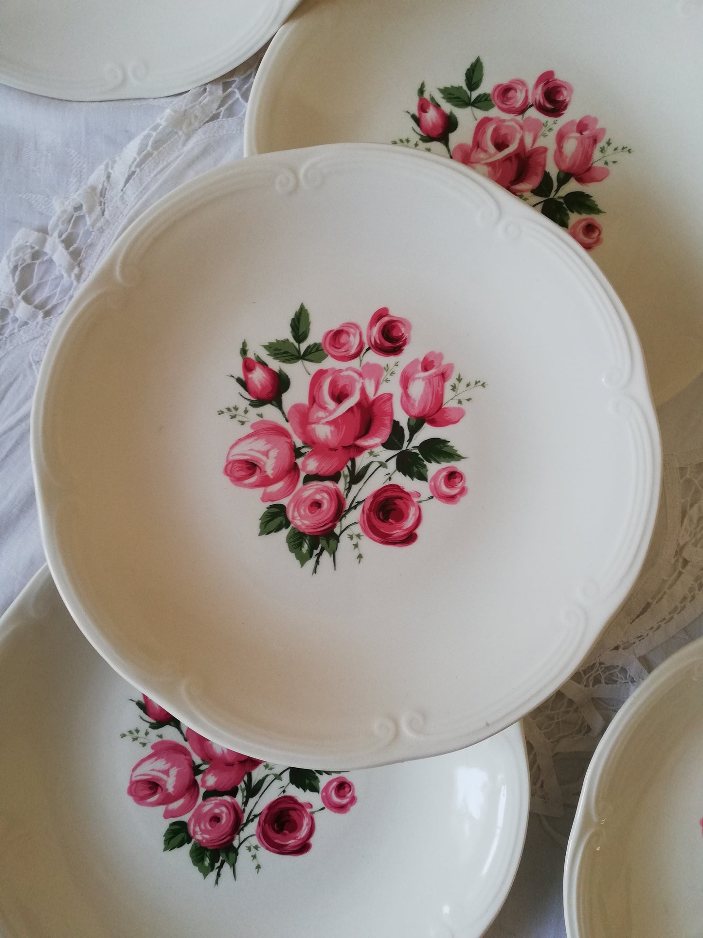 6 Assiettes Plates Gien décor bouquet de roses