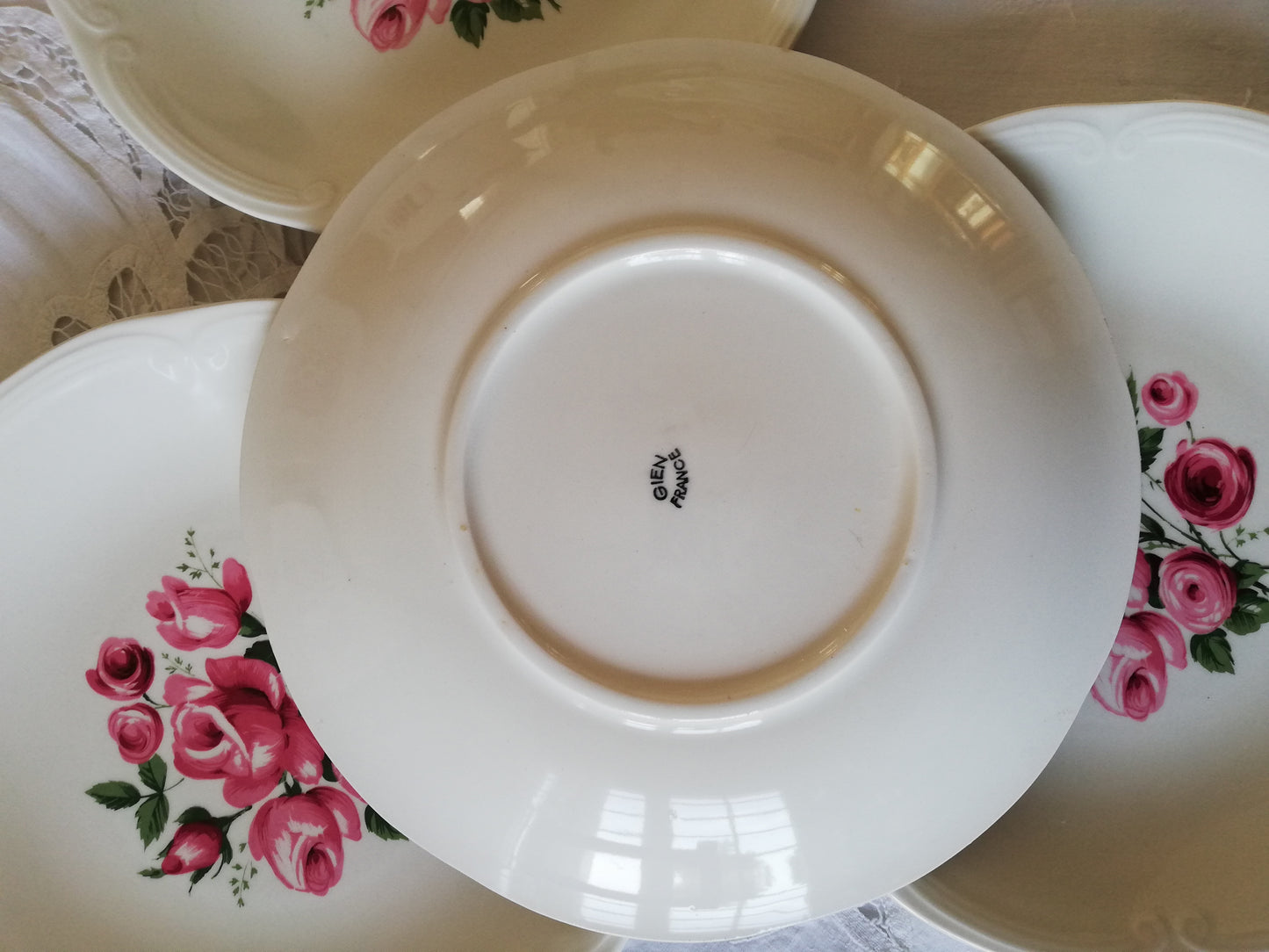 6 Assiettes Plates Gien décor bouquet de roses