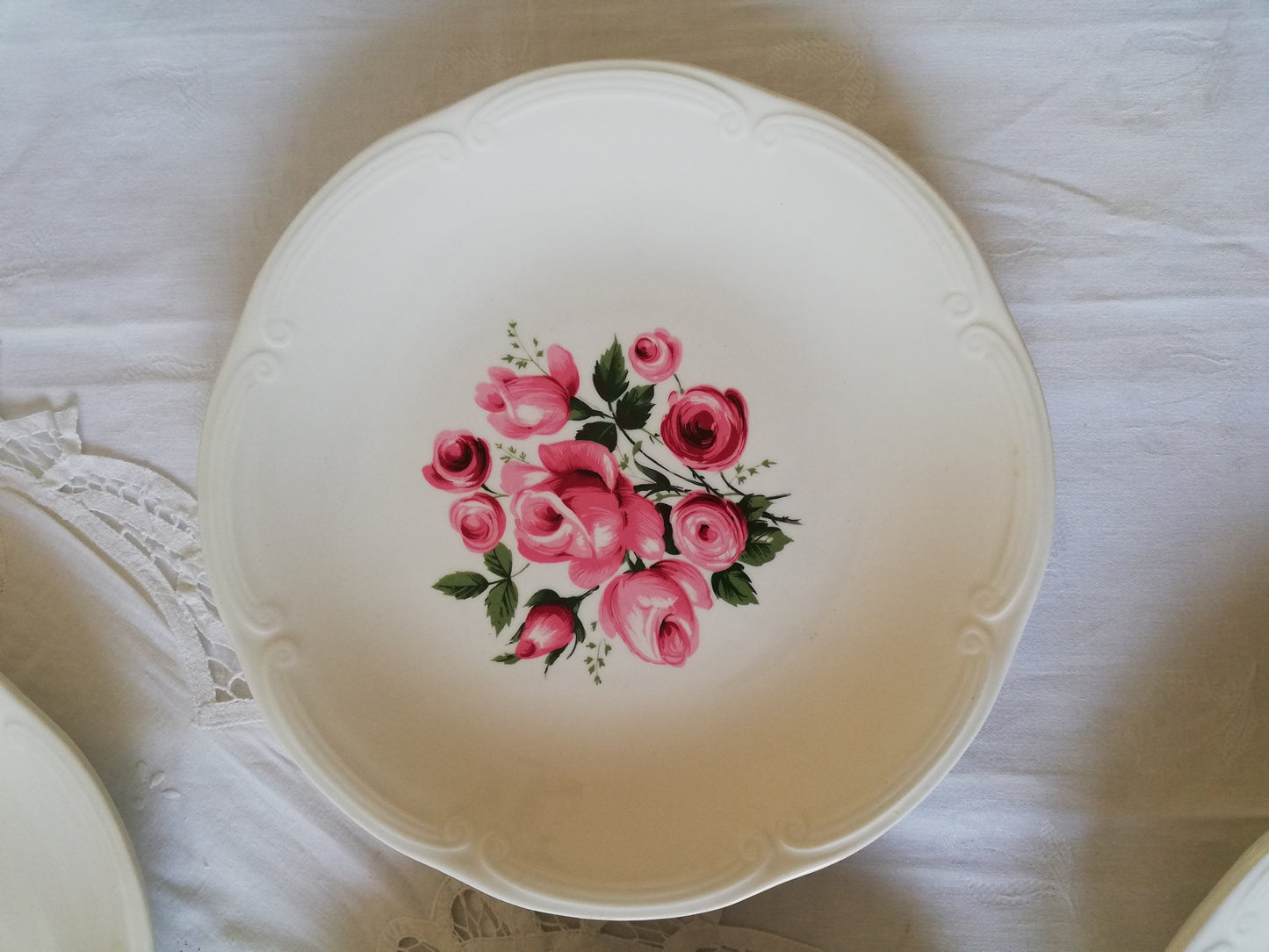6 Assiettes Plates Gien décor bouquet de roses