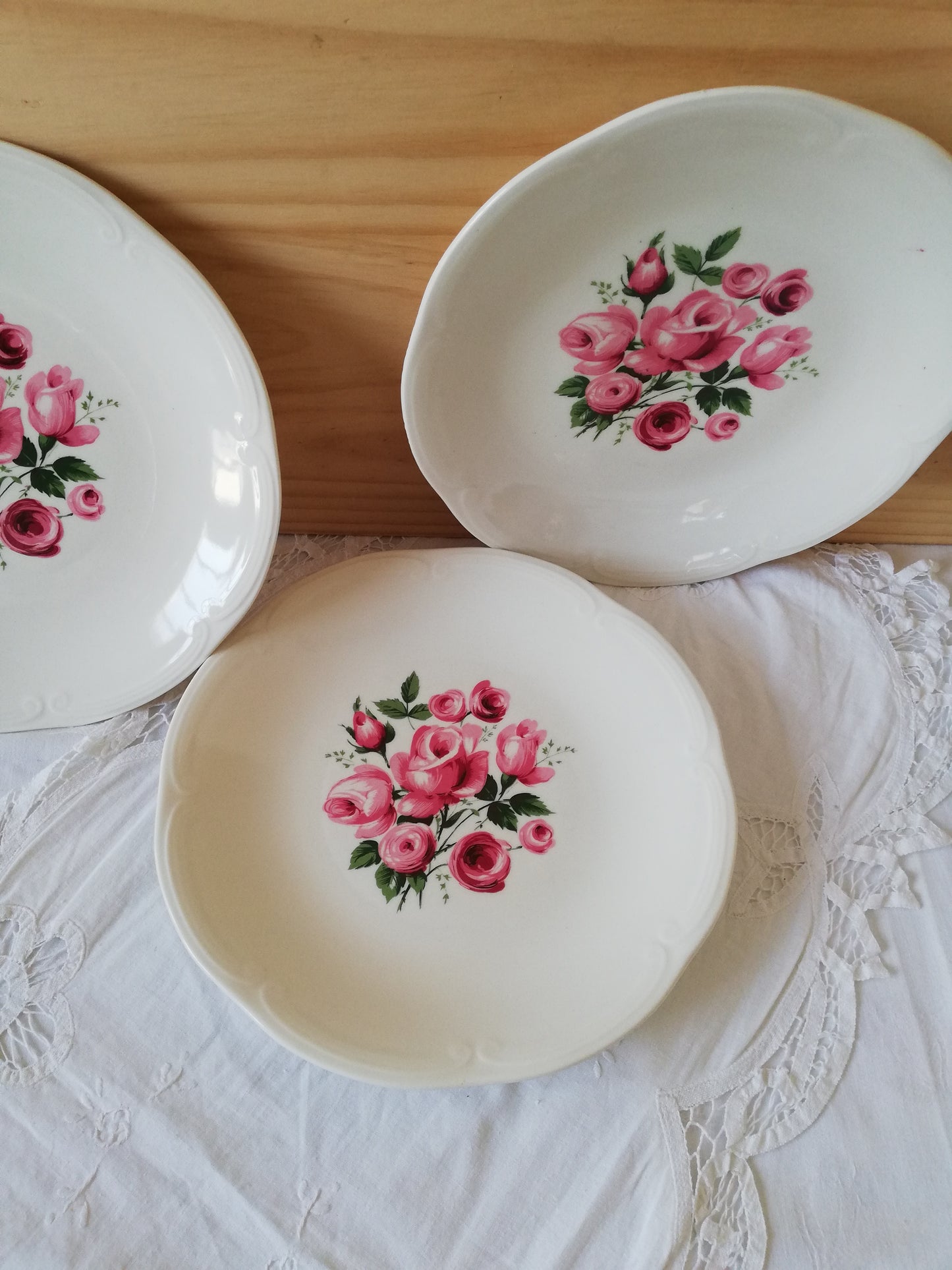 6 Assiettes Plates Gien décor bouquet de roses