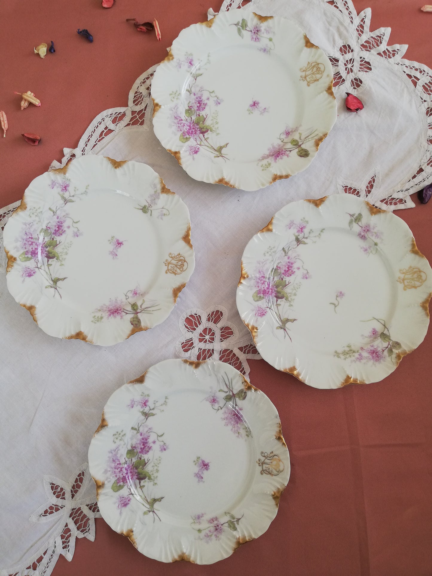4 Assiettes A Lanternier Limoges Monogrammé