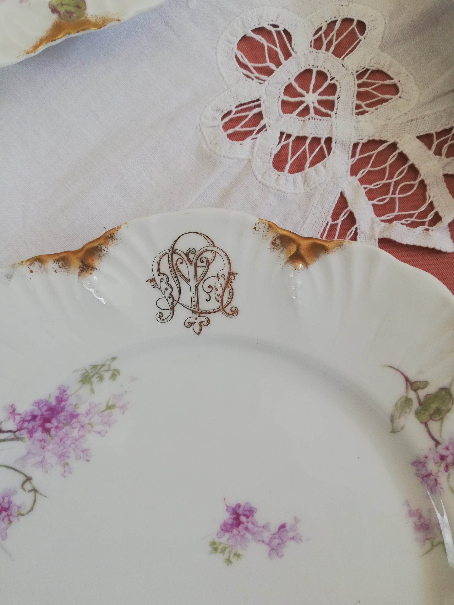 4 Assiettes A Lanternier Limoges Monogrammé