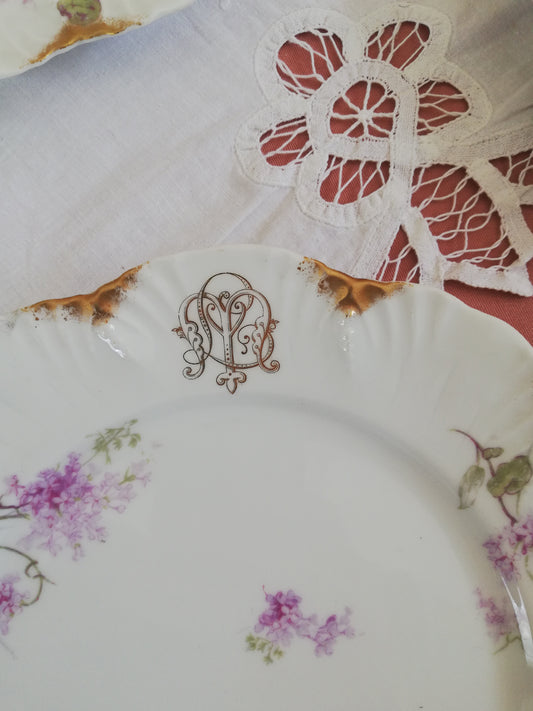 4 Assiettes A Lanternier Limoges Monogrammé