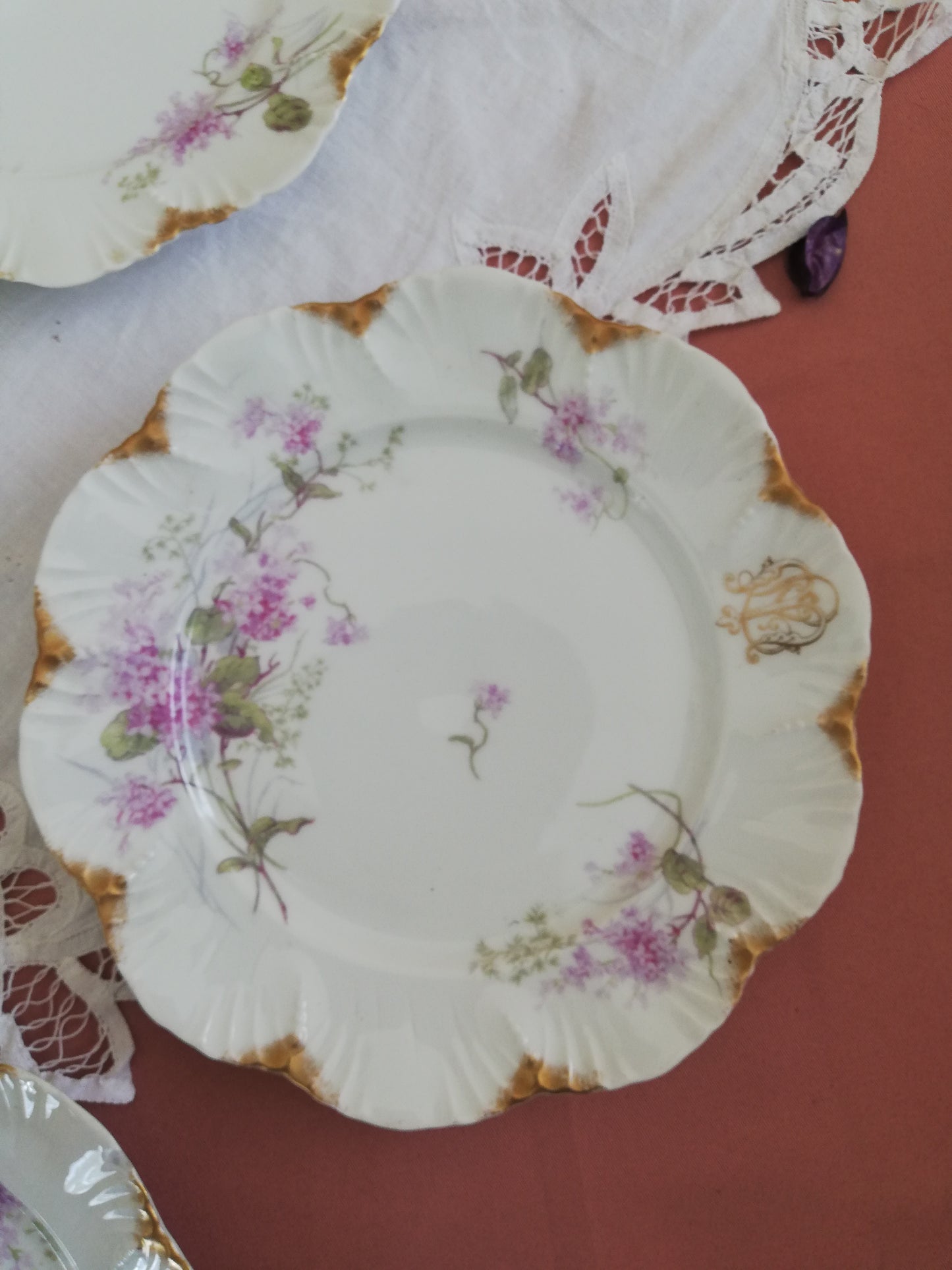 4 Assiettes A Lanternier Limoges Monogrammé
