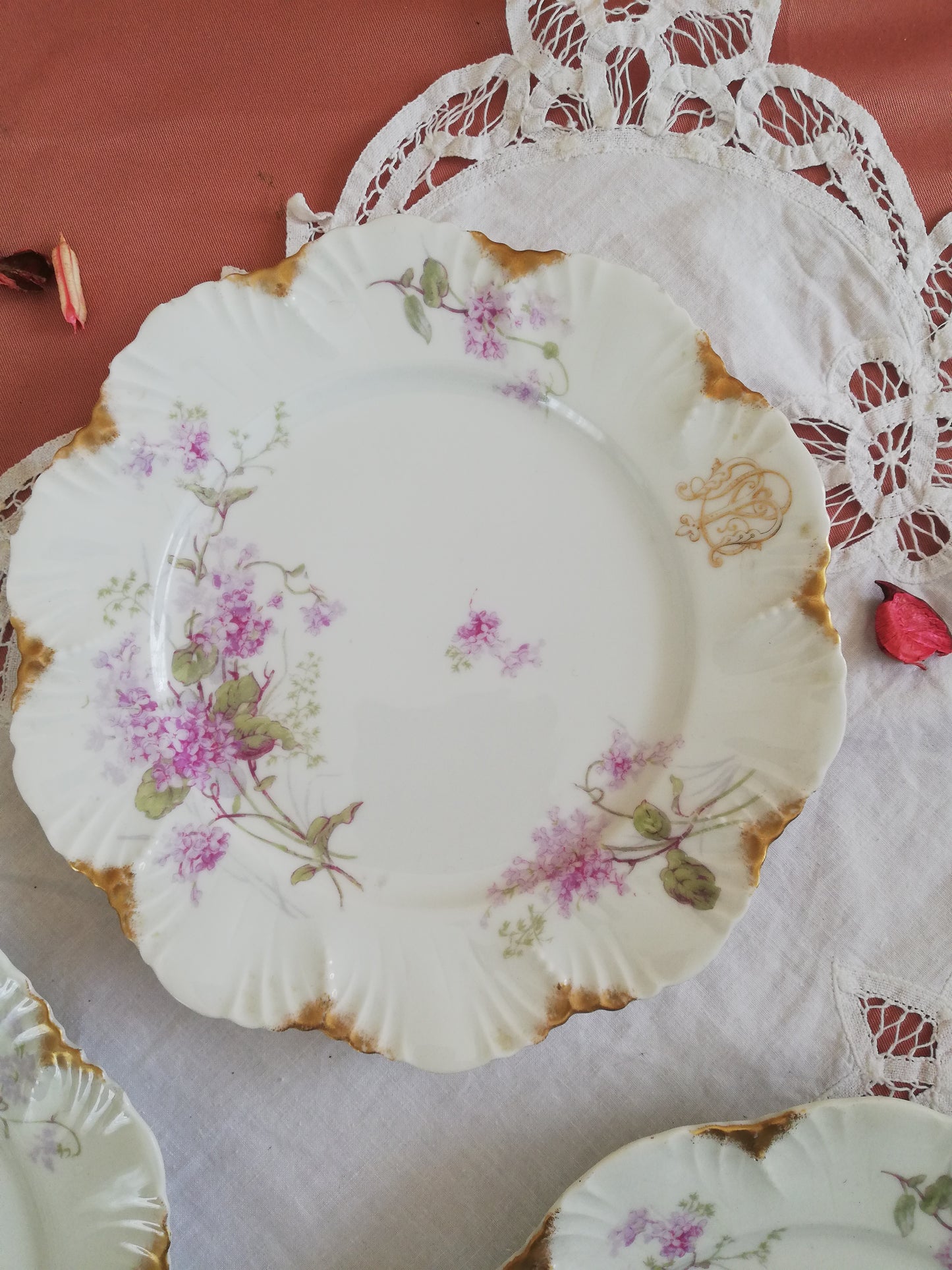 4 Assiettes A Lanternier Limoges Monogrammé