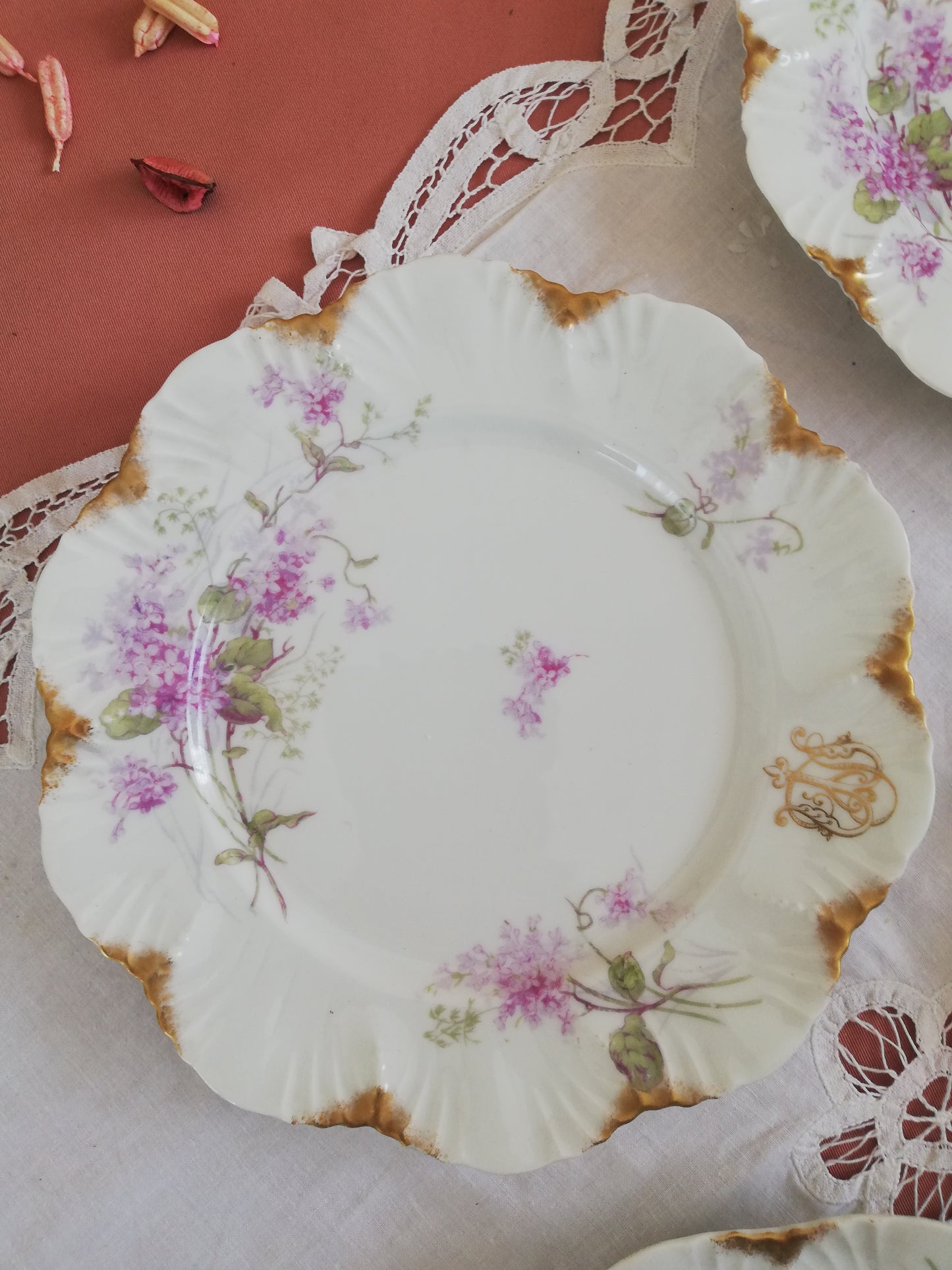 4 Assiettes A Lanternier Limoges Monogrammé