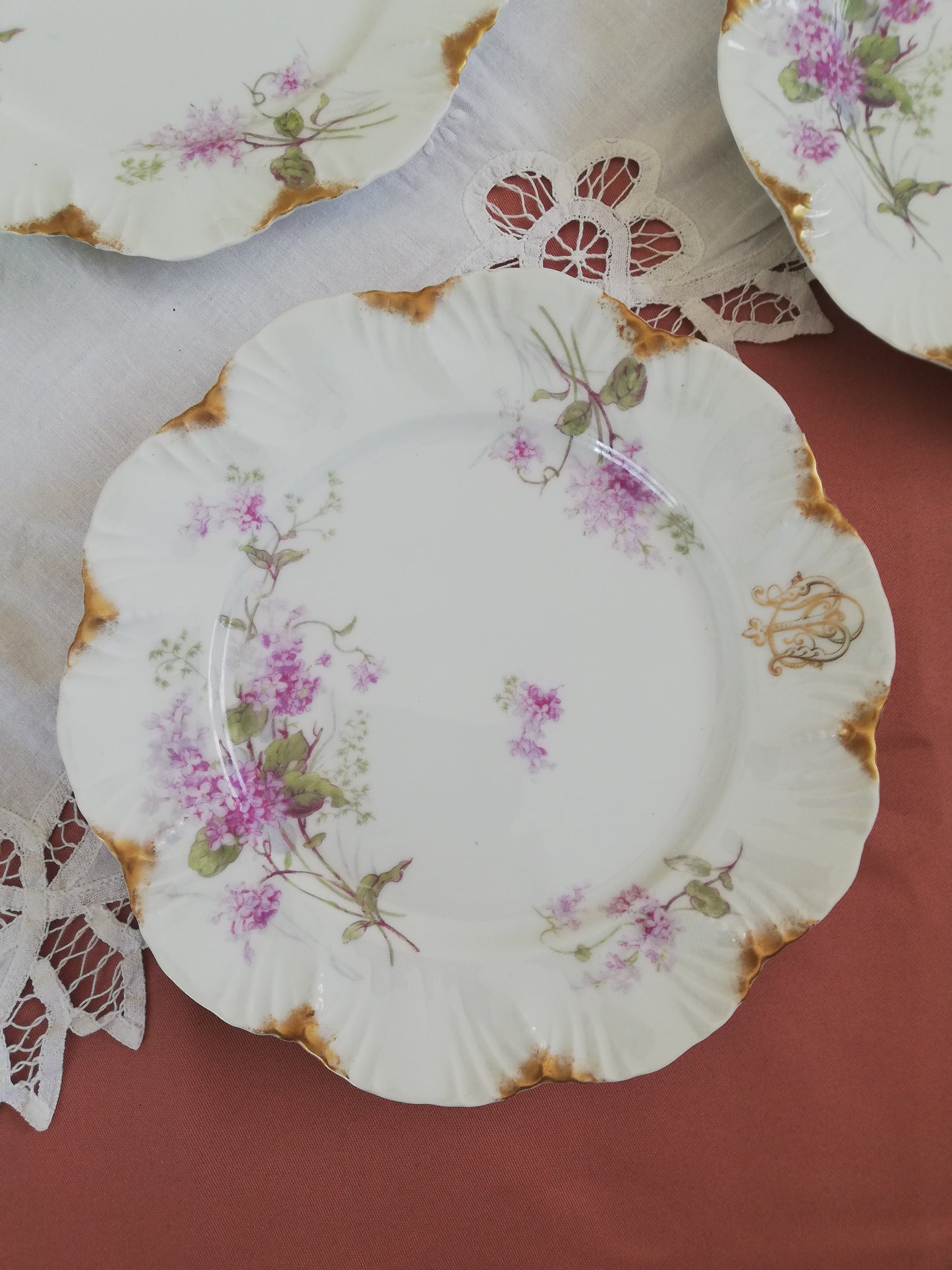 4 Assiettes A Lanternier Limoges Monogrammé