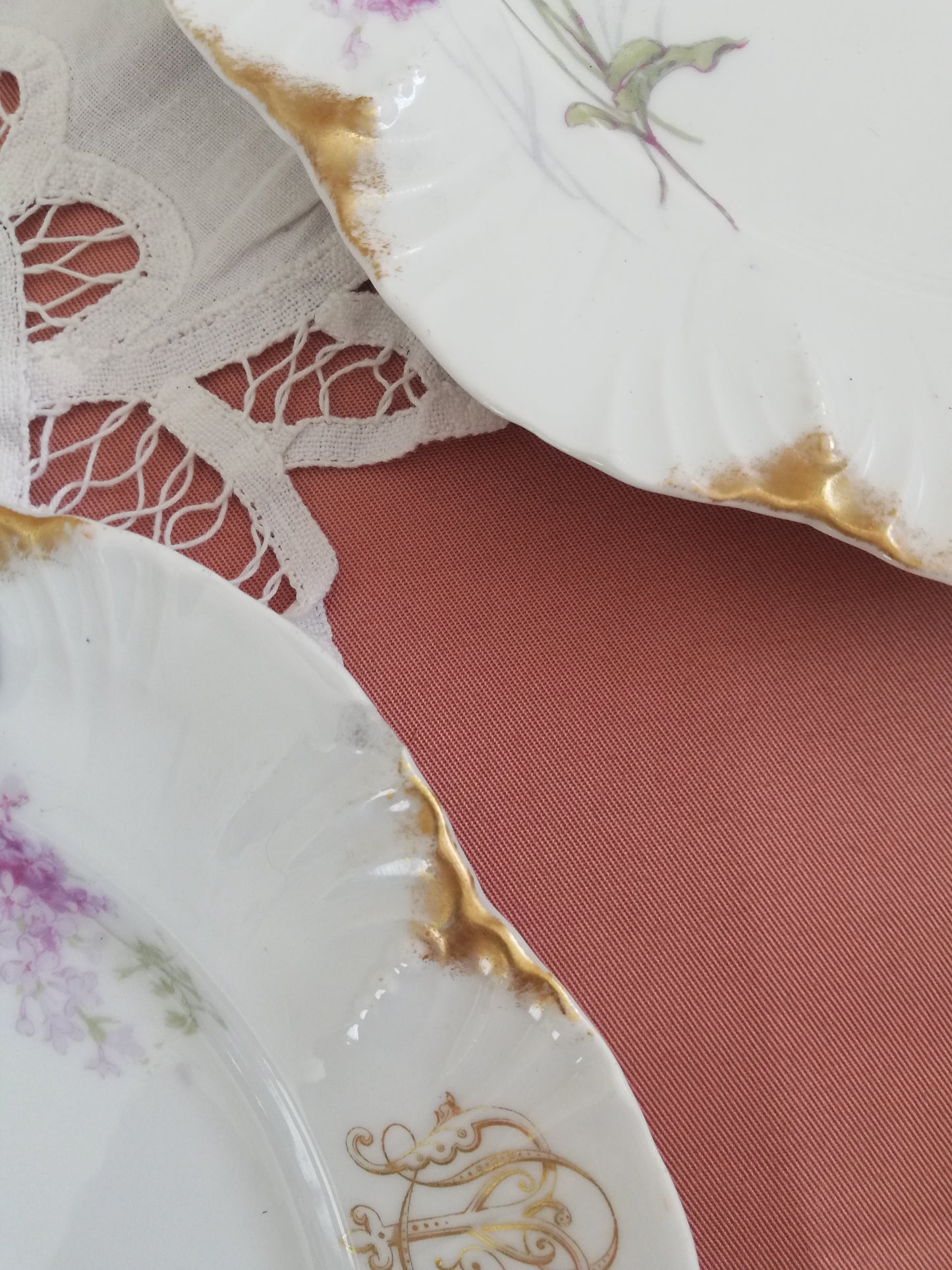 4 Assiettes A Lanternier Limoges Monogrammé