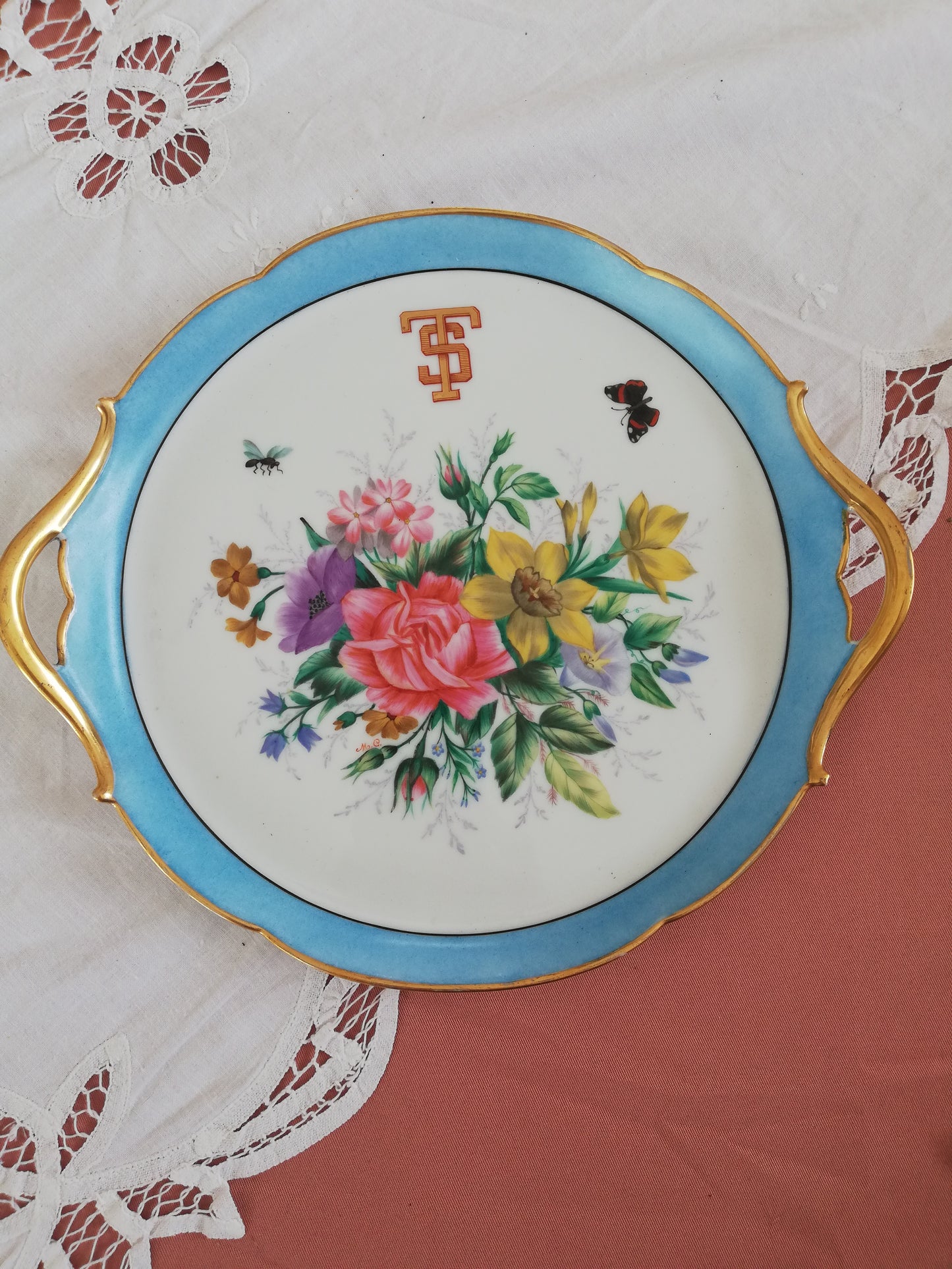 Plat à gâteaux Jean Pouyat Limoges Monogrammé