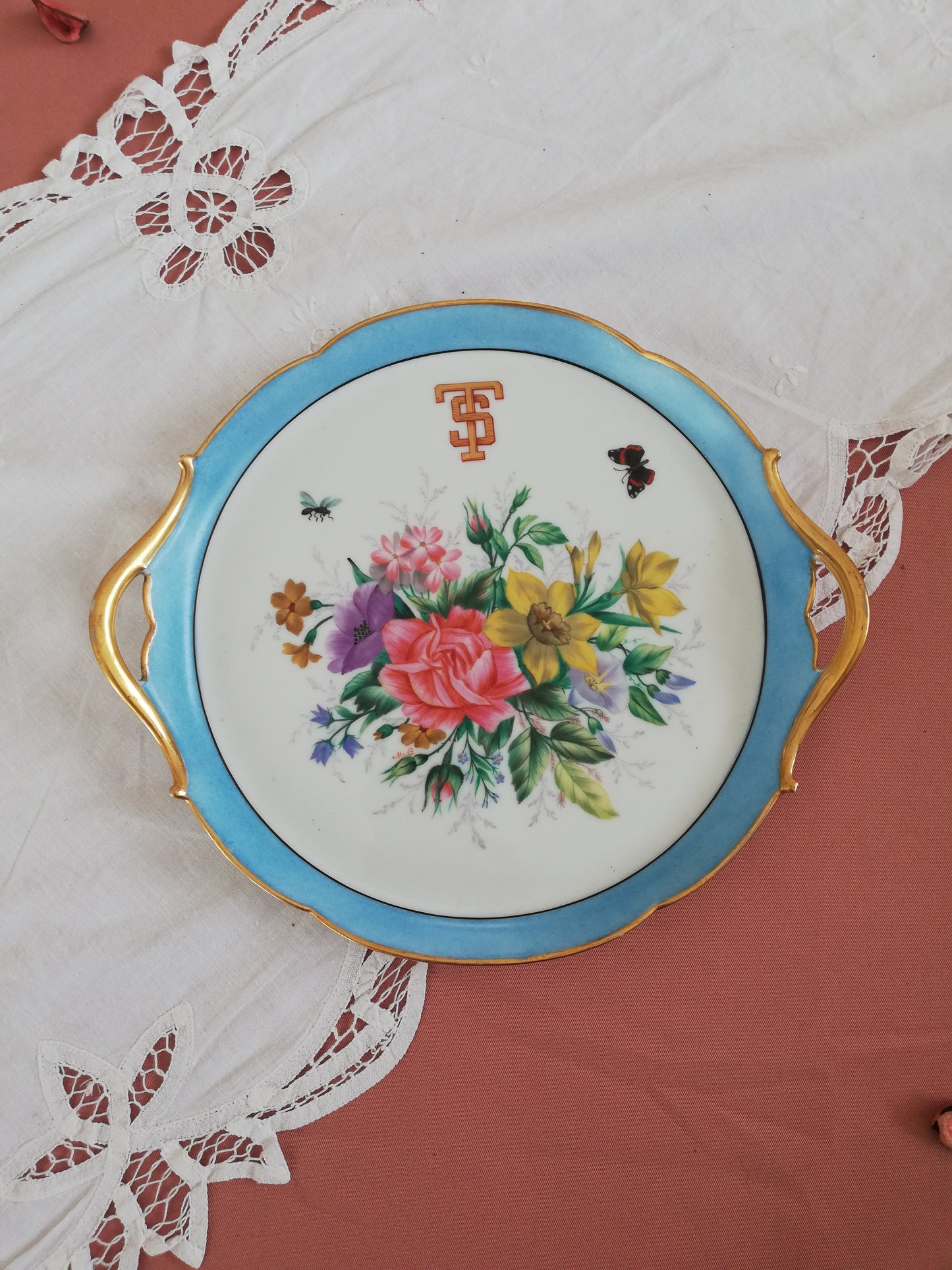 Plat à gâteaux Jean Pouyat Limoges Monogrammé