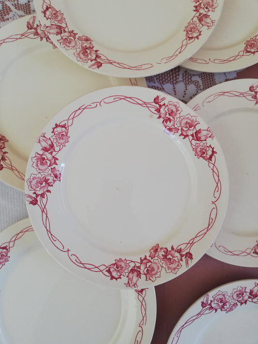 Assiette plate Palerme Sarreguemines terre de fer rose rouge