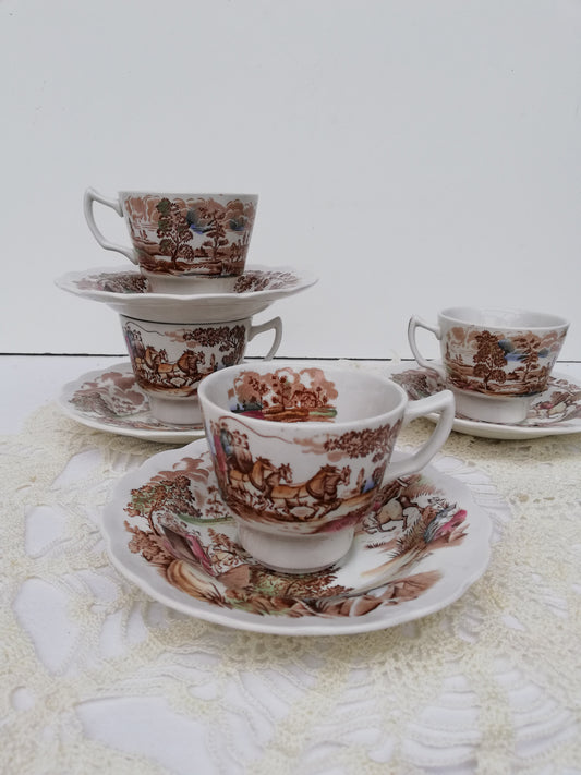Tasses à Café Coaching Scène Ridgway Staffordshire
