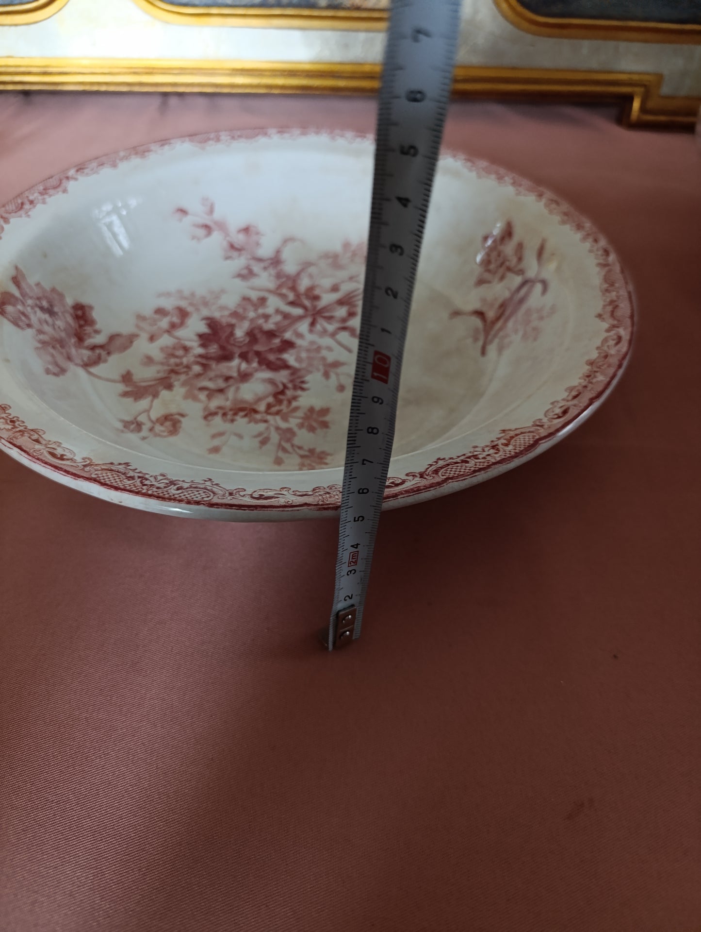 Plat oval et creux Sarreguemines Fontanges terre de fer rouge