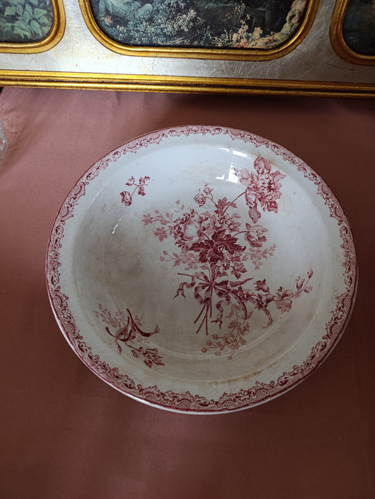 Plat oval et creux Sarreguemines Fontanges terre de fer rouge