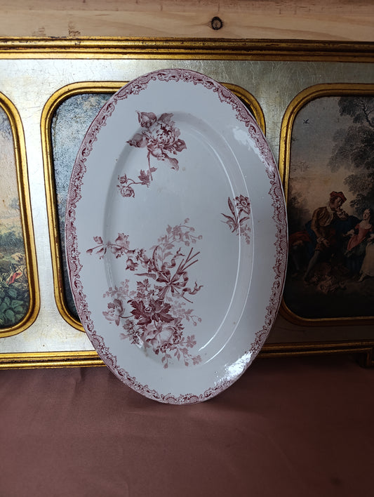 Plat oval Fontanges Sarreguemines terre de fer rouge