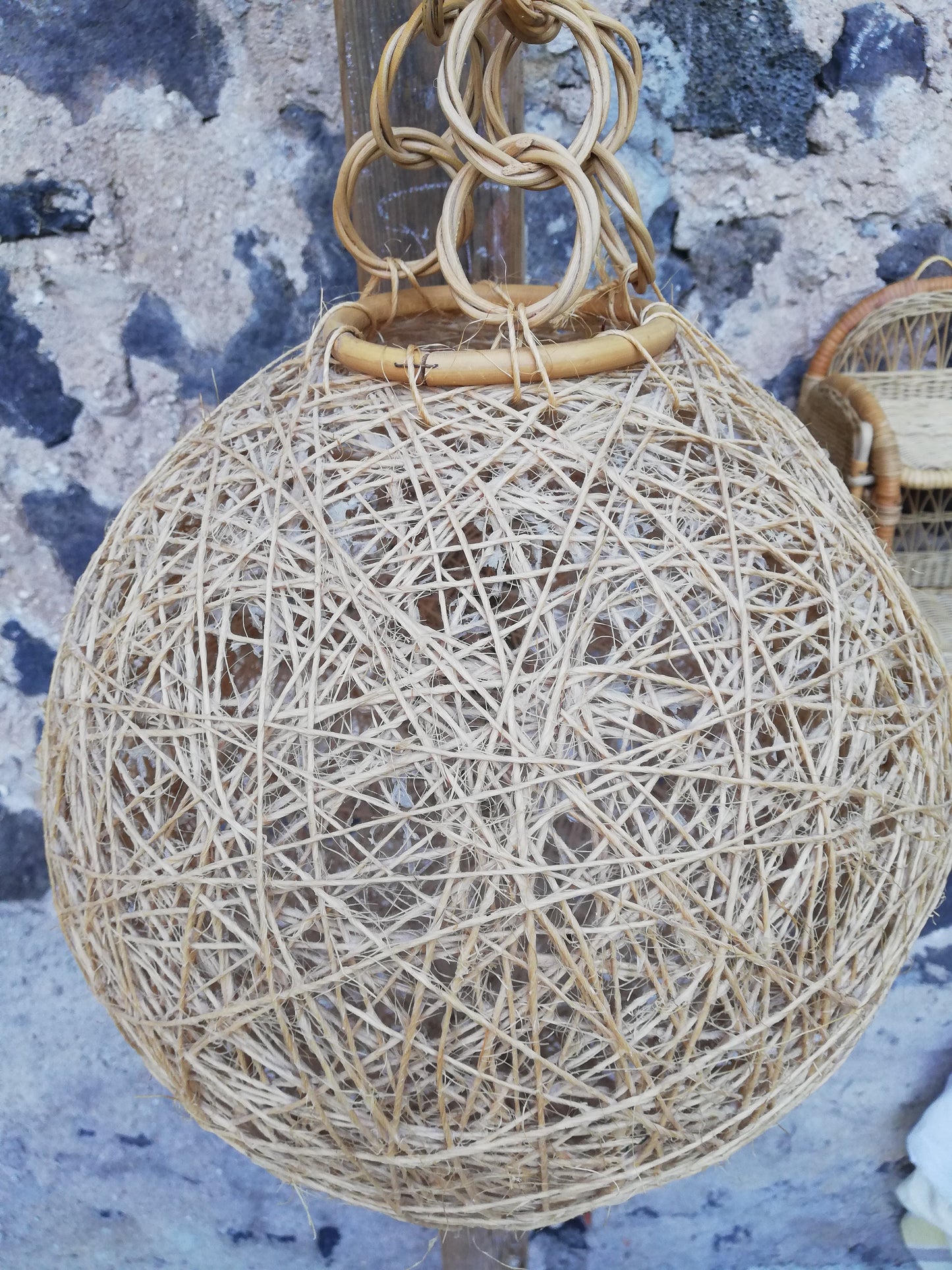 suspension vintage en rotin et ficelle