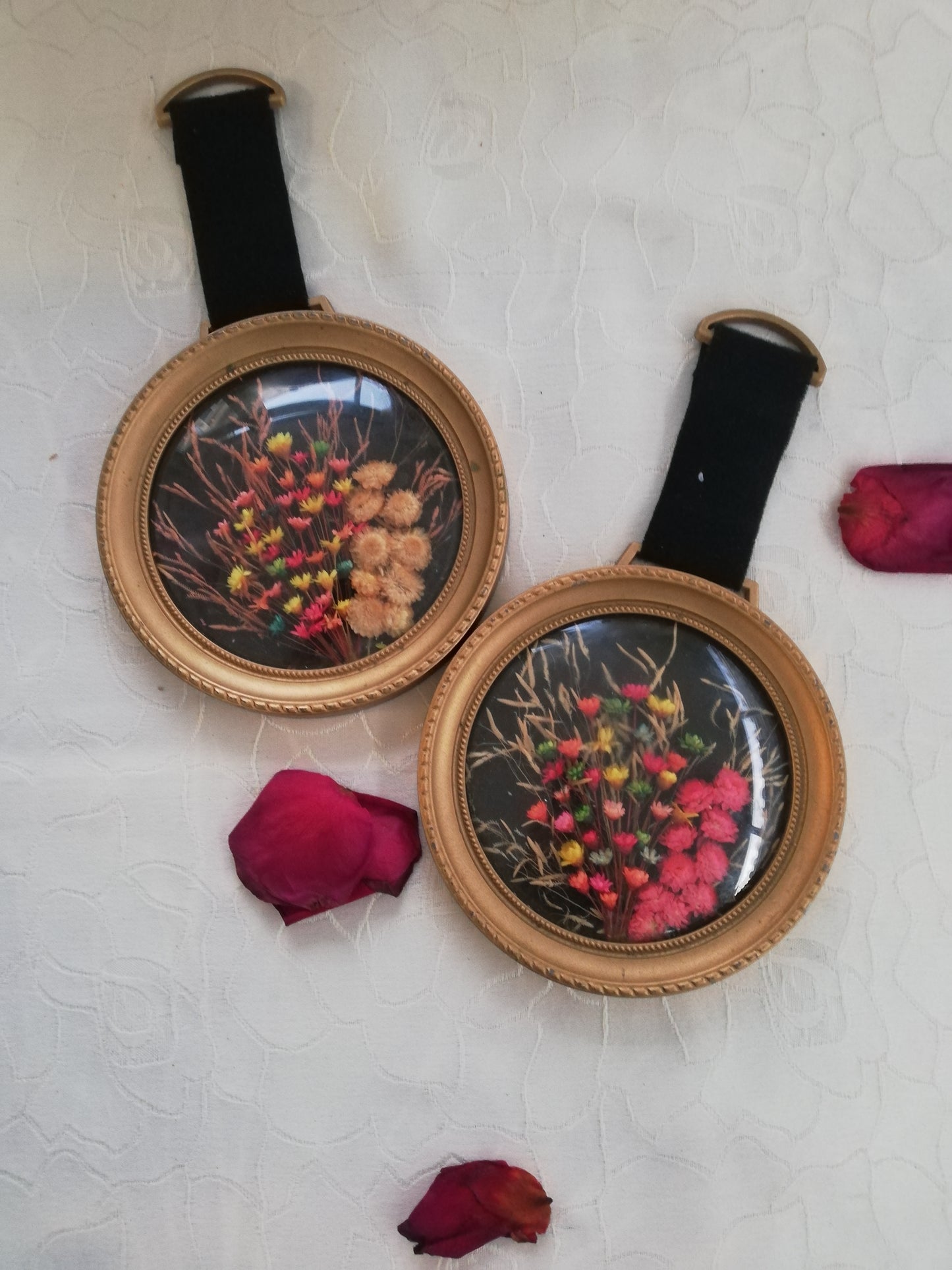 Set de 2 Cadres Vintage Fleurs sechées et verre bombée