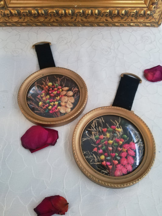 Set de 2 Cadres Vintage Fleurs sechées et verre bombée