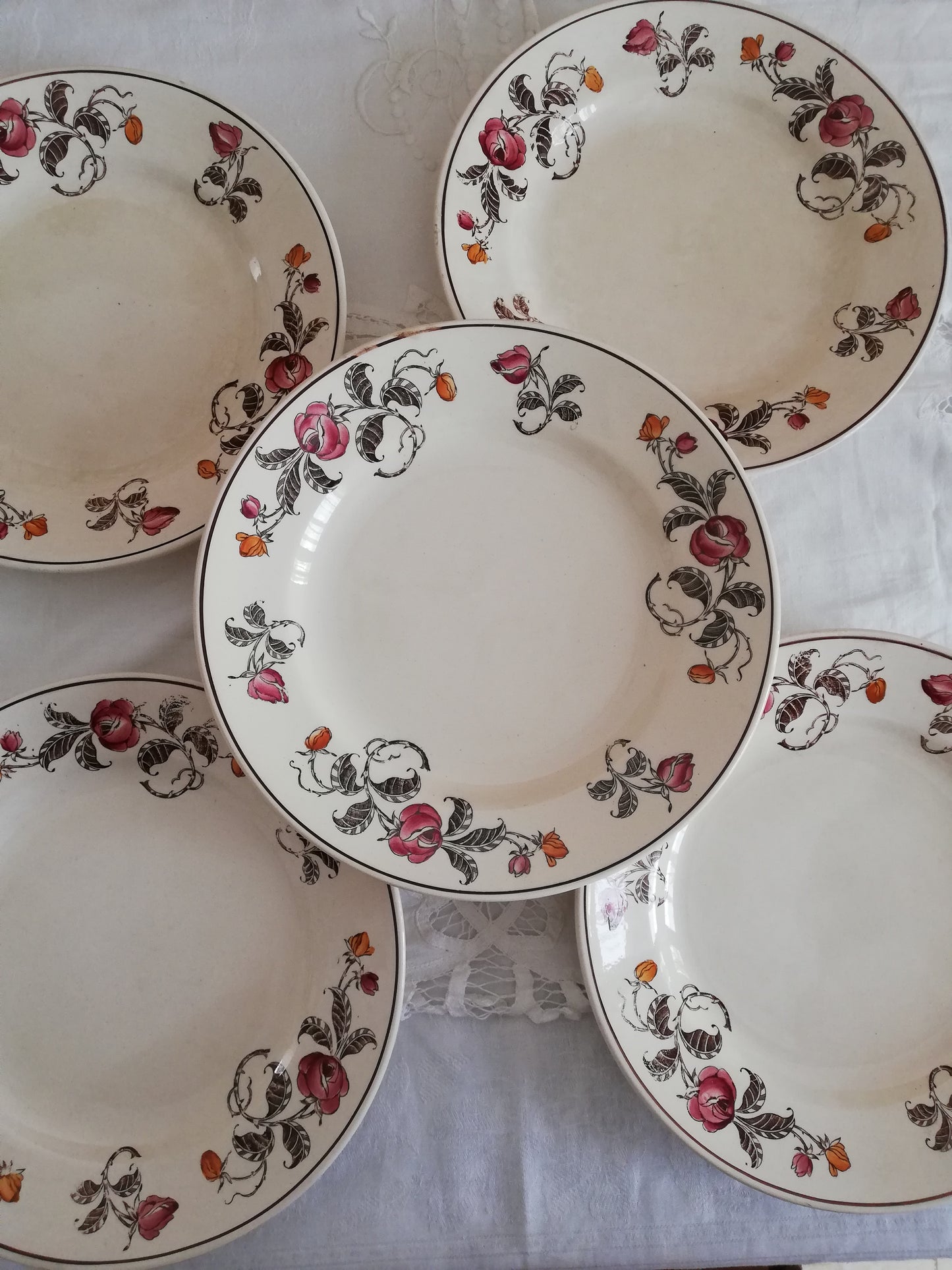 Assiettes et Compotier Longchamp Roseraie