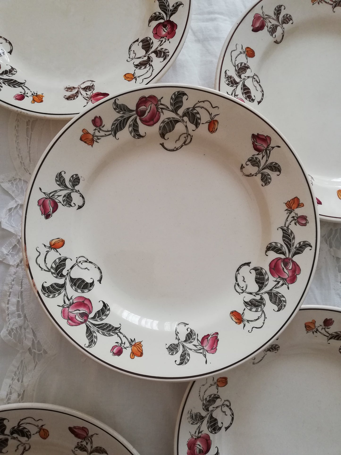 Assiettes et Compotier Longchamp Roseraie