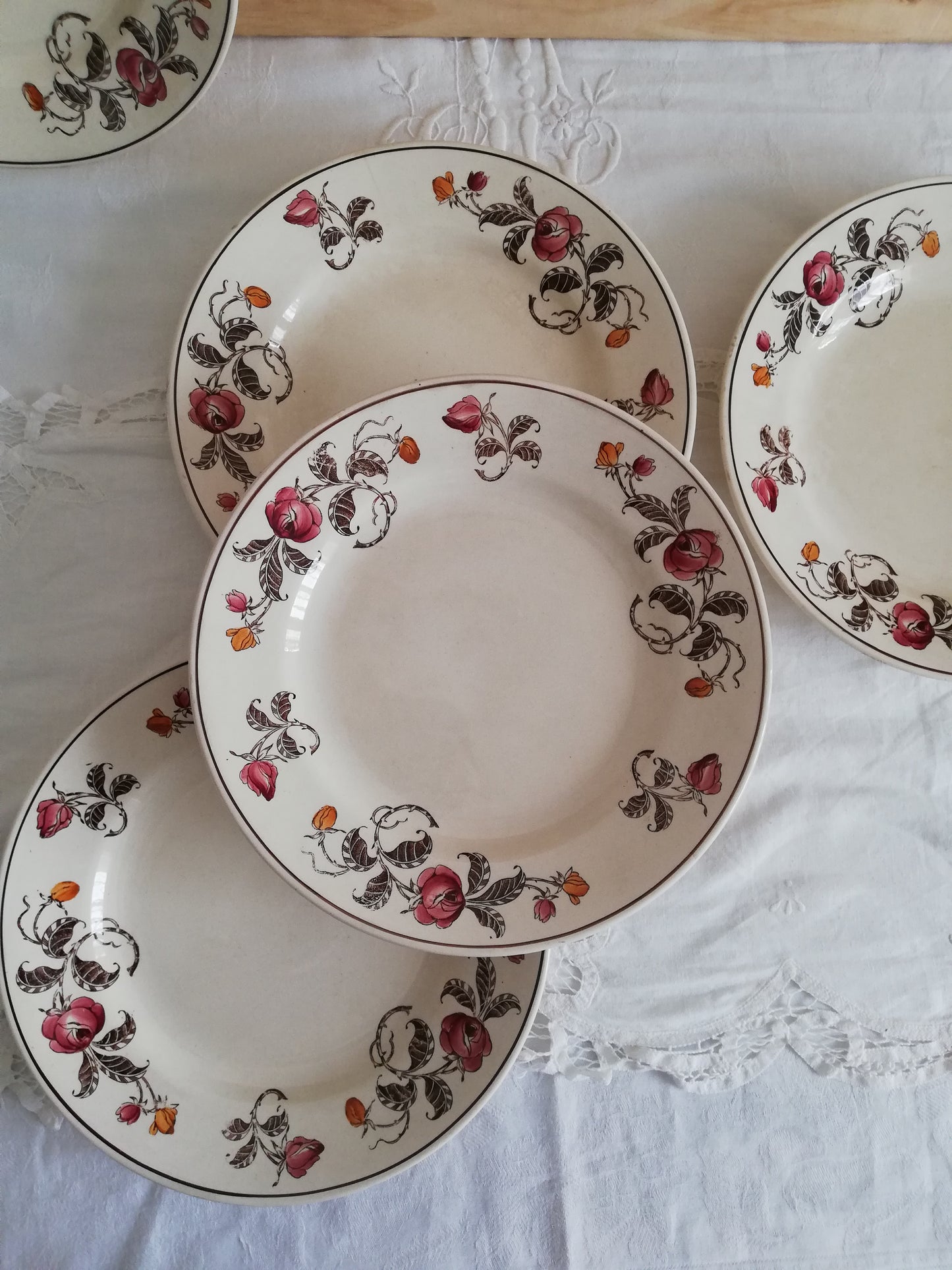 Assiettes et Compotier Longchamp Roseraie