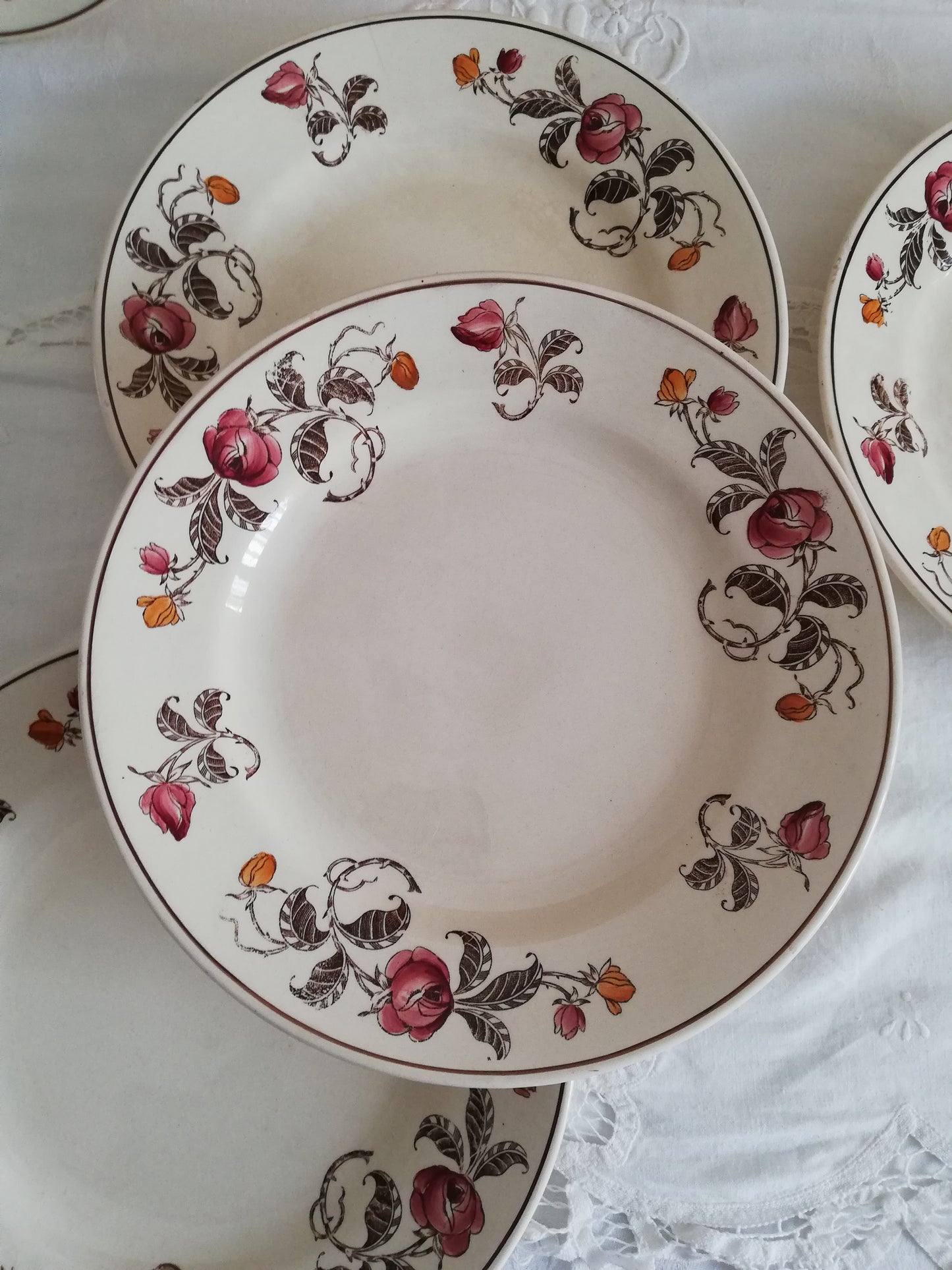 Assiettes et Compotier Longchamp Roseraie