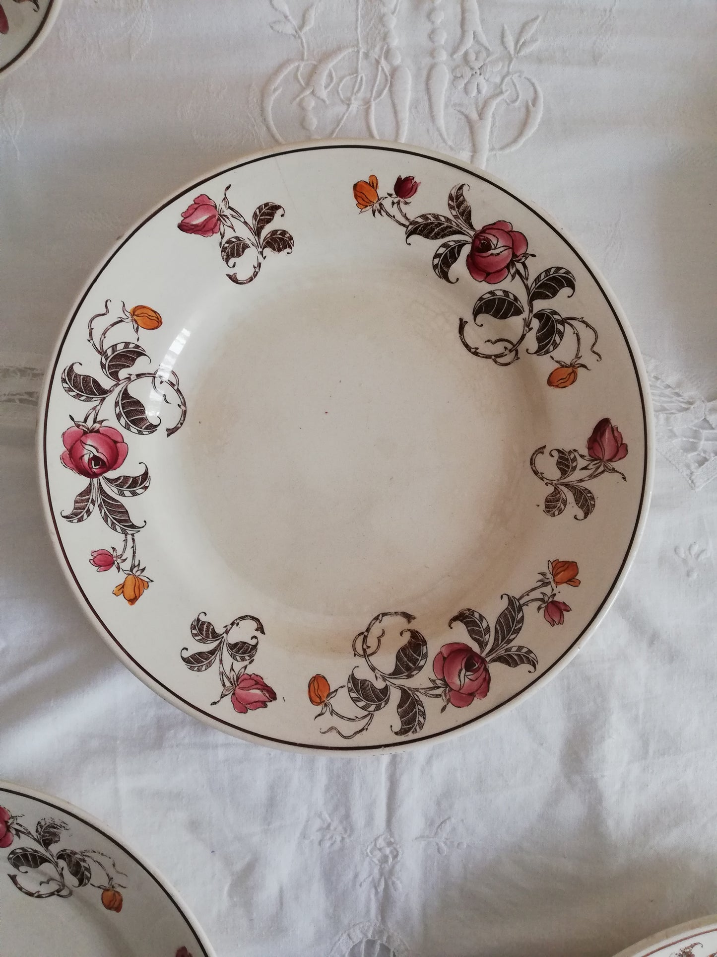 Assiettes et Compotier Longchamp Roseraie