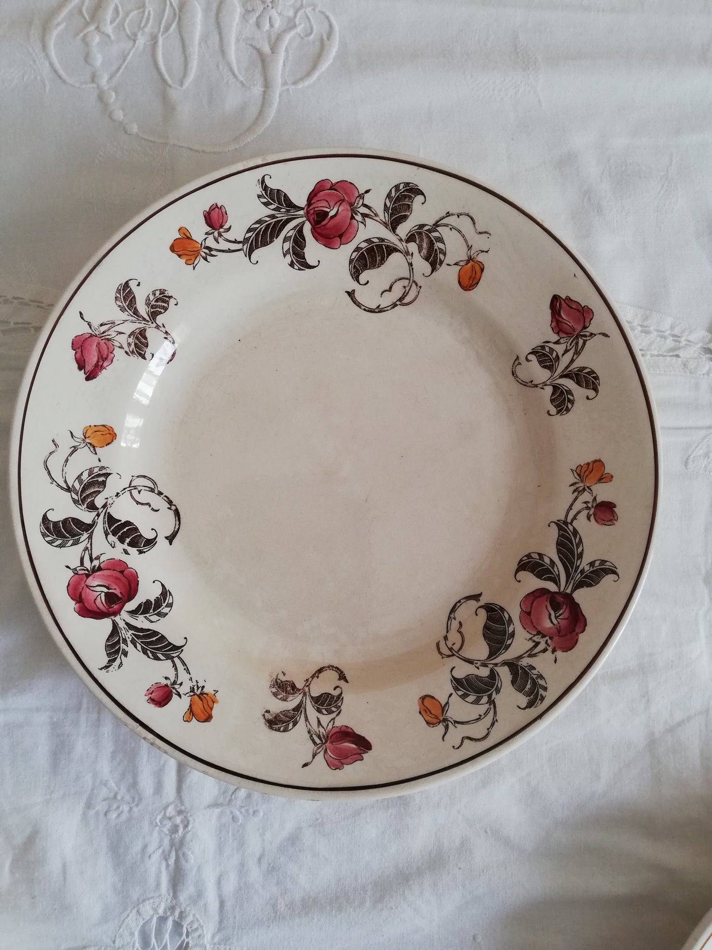 Assiettes et Compotier Longchamp Roseraie