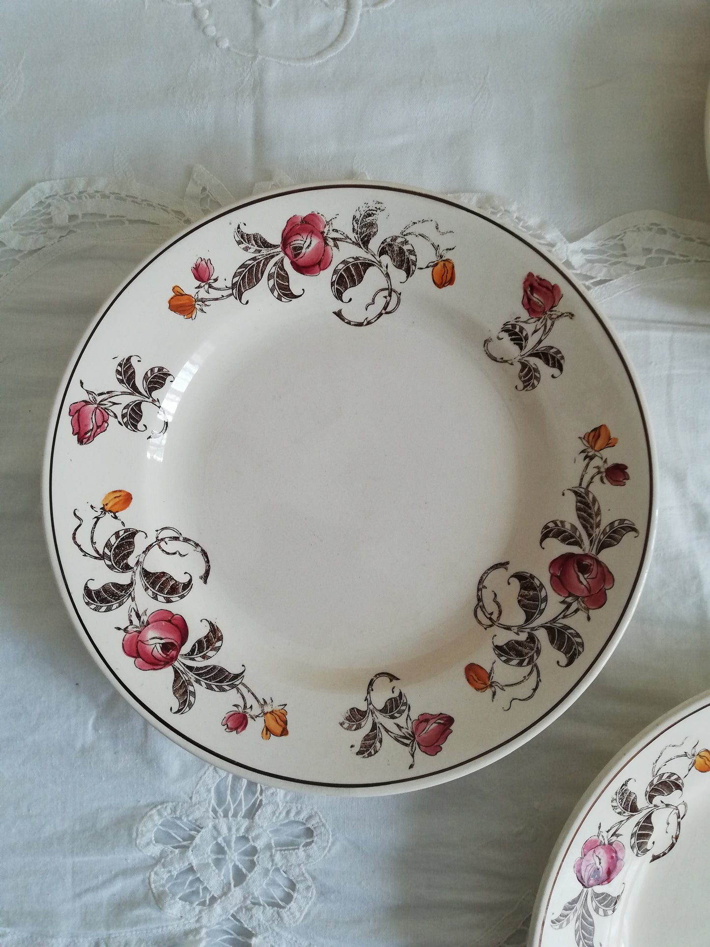 Assiettes et Compotier Longchamp Roseraie