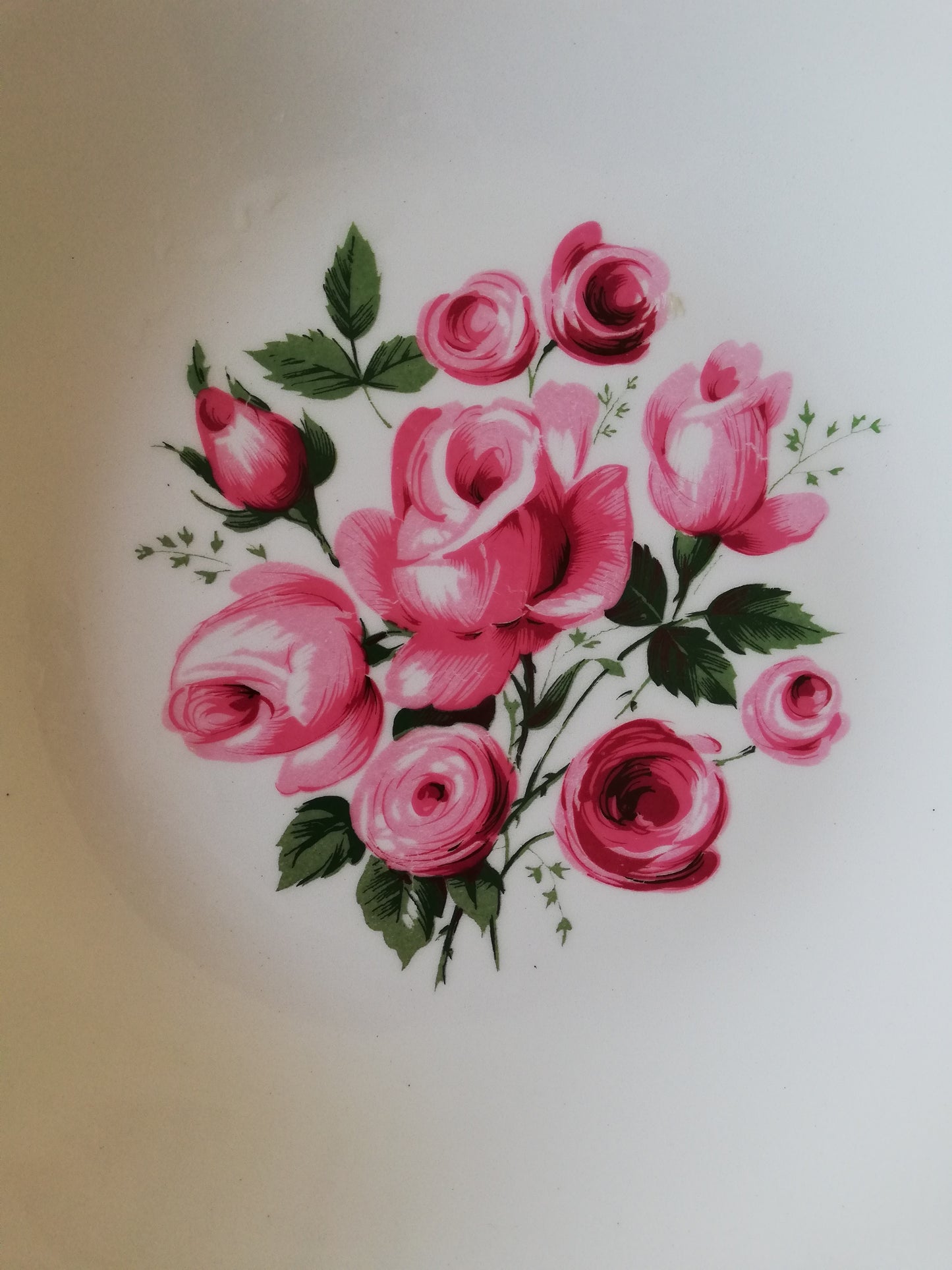 6 tiefe Gien-Teller mit Rosenstrauß-Dekoration