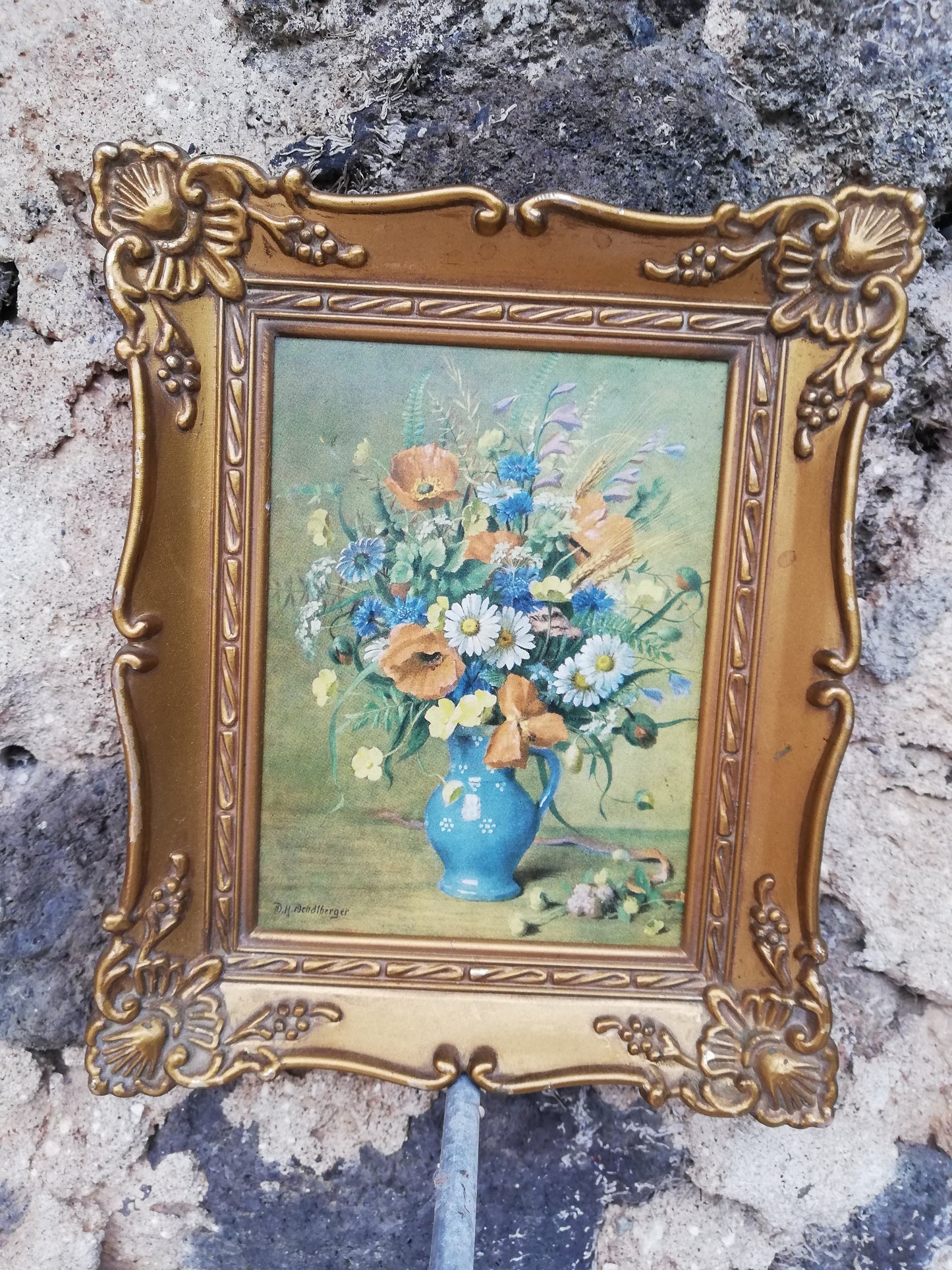 Kleine Vintage-Gemälde Blumenstrauß
