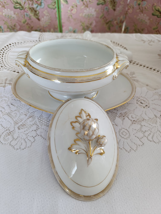 Saucier couvert blanc doré
