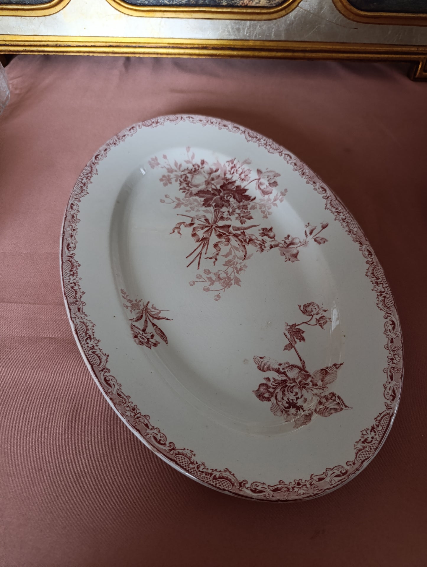 Plat oval Fontanges Sarreguemines terre de fer rouge