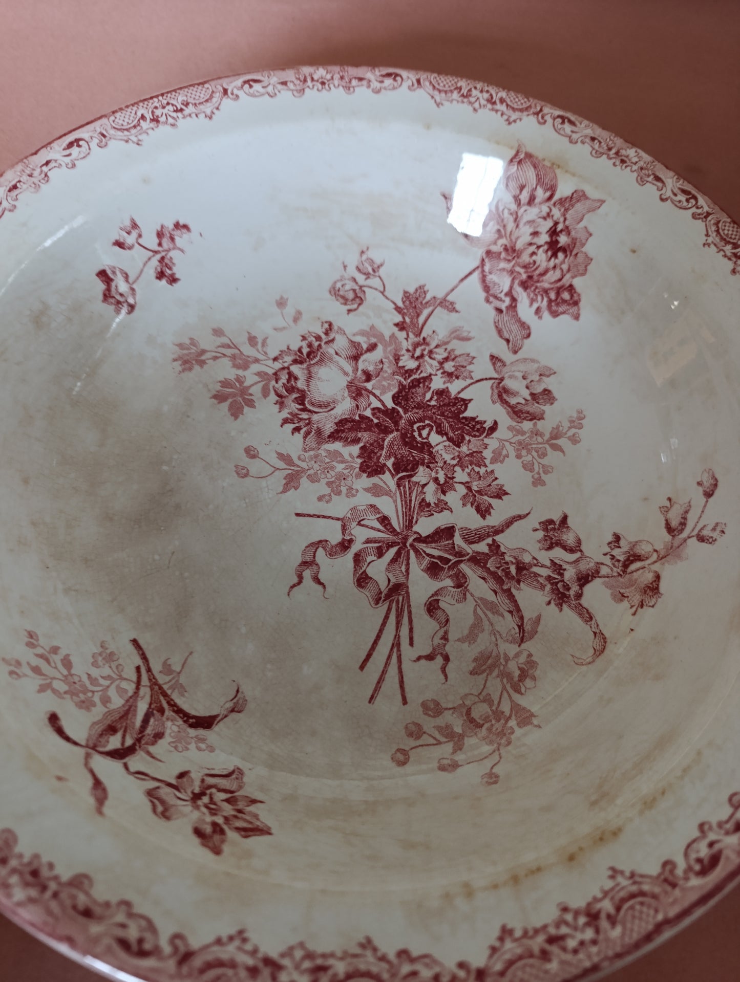 Plat oval et creux Sarreguemines Fontanges terre de fer rouge