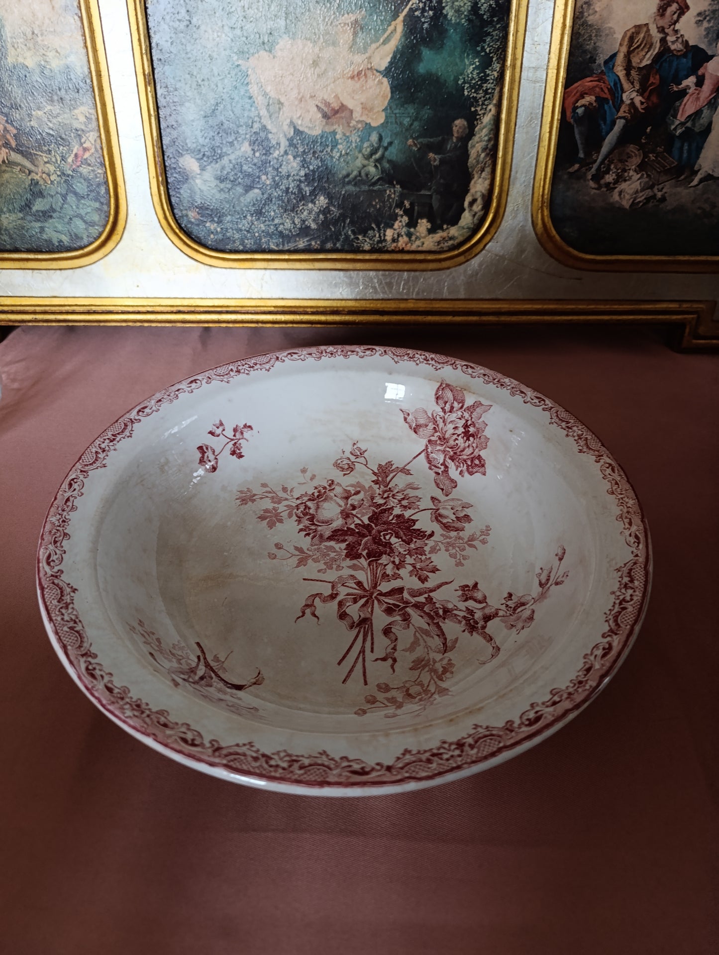 Plat oval et creux Sarreguemines Fontanges terre de fer rouge