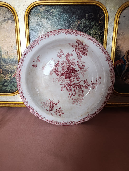 Plat oval et creux Sarreguemines Fontanges terre de fer rouge