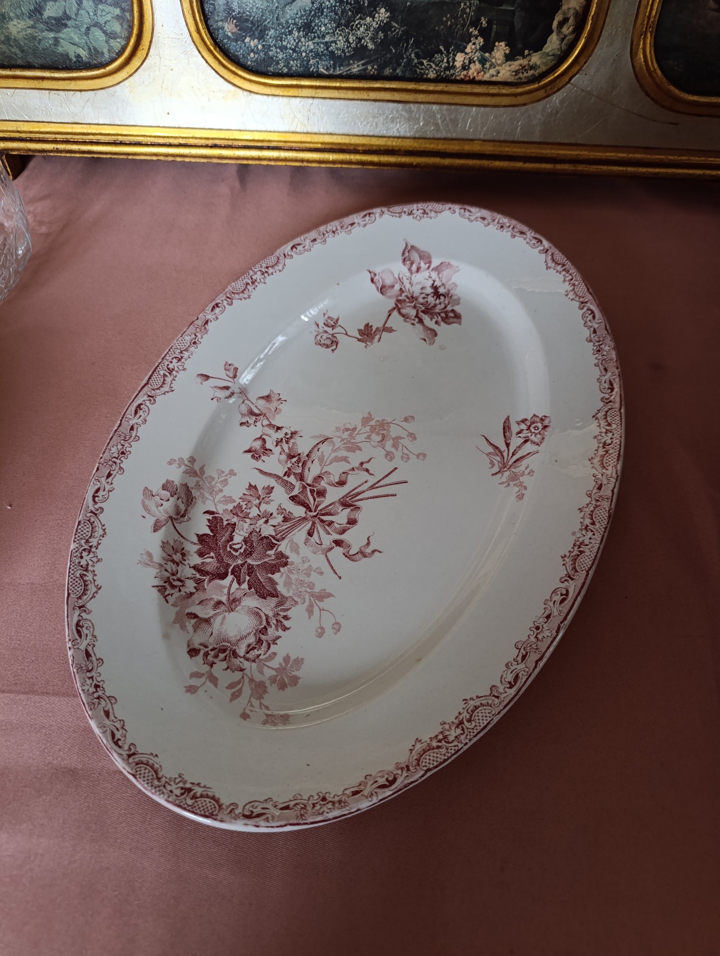 Plat oval Fontanges Sarreguemines terre de fer rouge