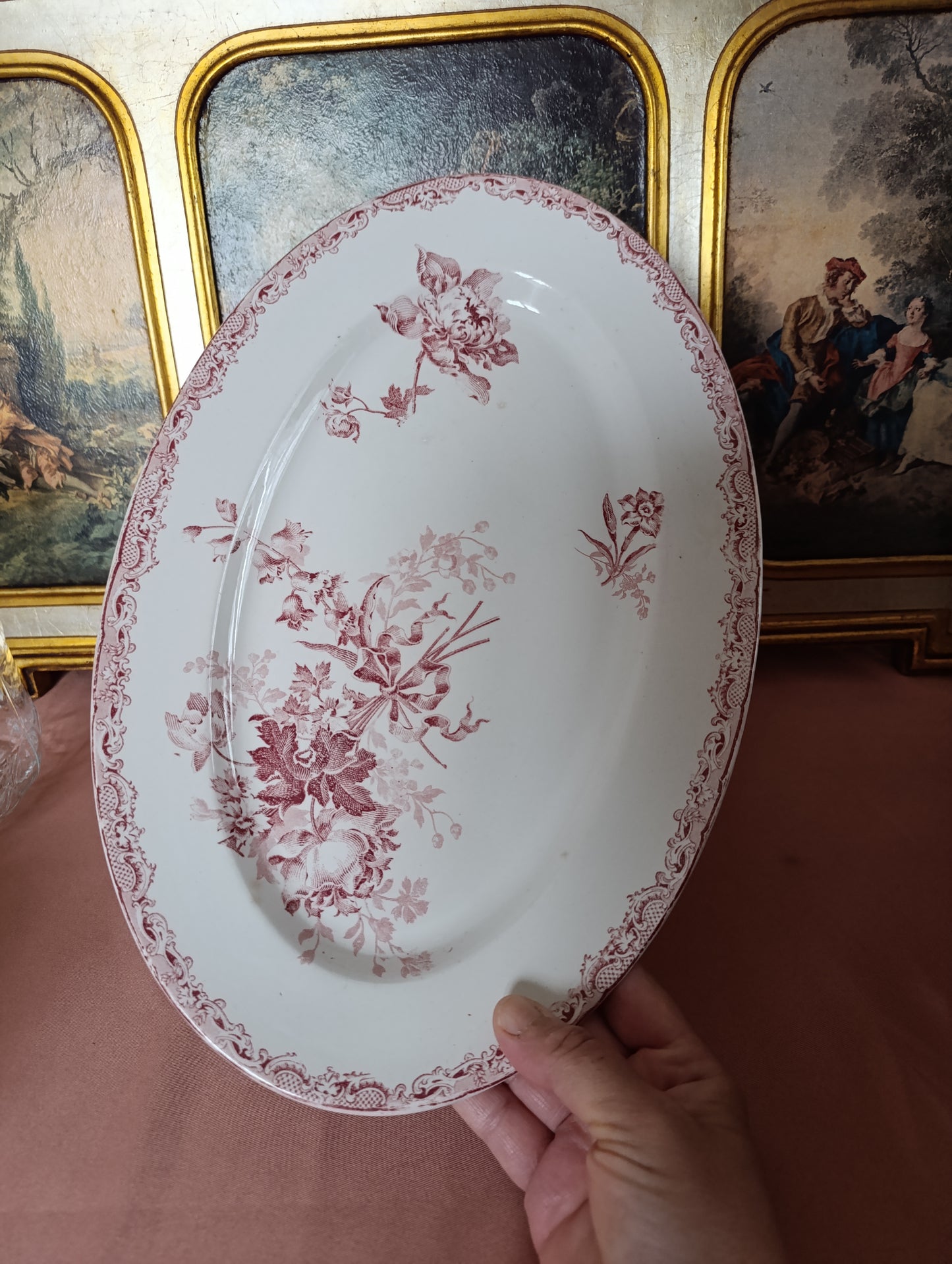 Plat oval Fontanges Sarreguemines terre de fer rouge